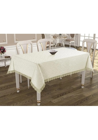 Gülce Dantelli Masa Örtüsü Krem 160X220