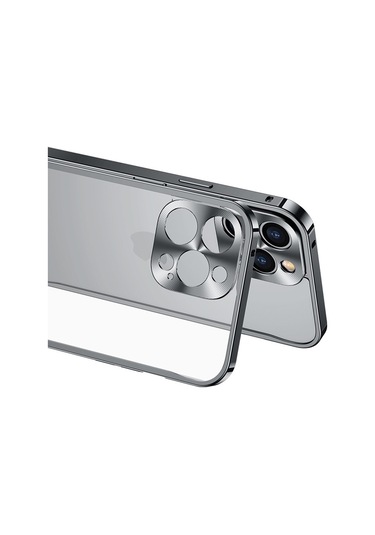Apple Uyumlu  iPhone 12 Pro Max Metal Çerçeveli Buzlu Kılıf