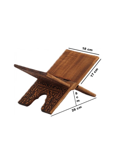 Selçuklu Yakma Desenli Ahşap Katlanabilir Rahle Mini 35 CM