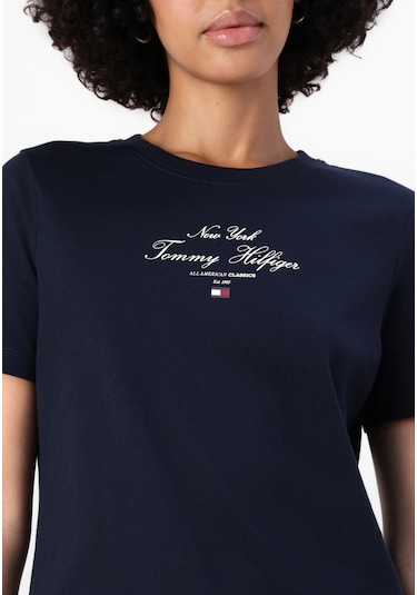 Tommy Hilfiger Kadın Logo T-shirt Lacivert