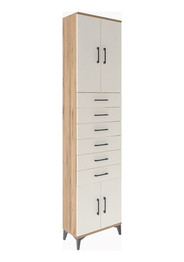 Arges Dolap 3 Raflı 6 Çekmeceli 4 Kapaklı 60x30x243 Çam-aytaşı Çam