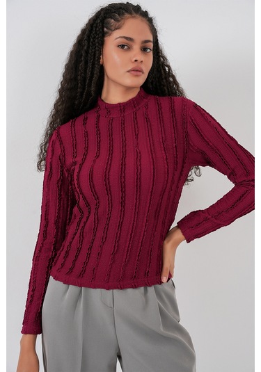 Kadın Dokulu Esnek Örme Bluz 975 - Bordo bordo