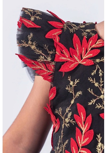 Kız Çocuk Elbise Tütü Etek Nakışlı Siyah Kırmızı