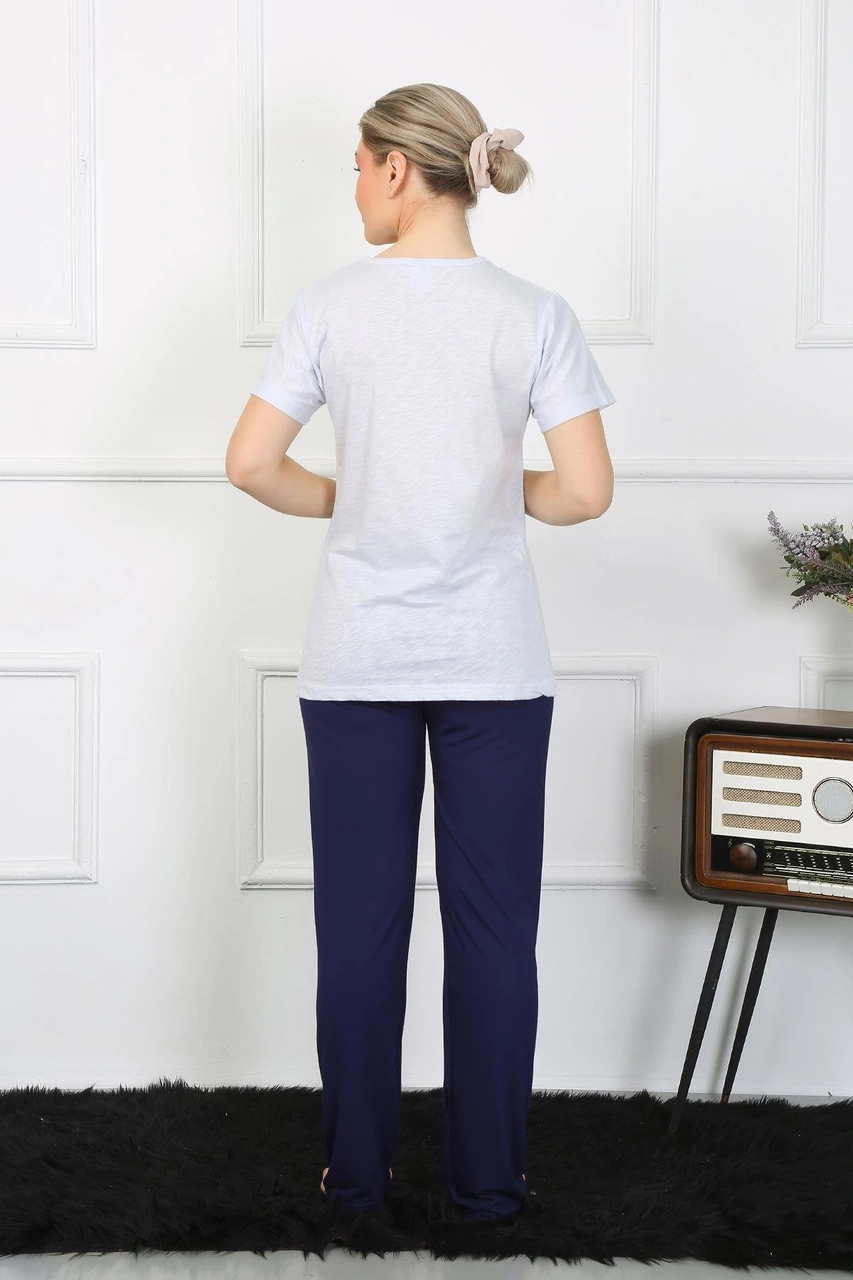 Akbeniz Kadın Kısa Kol Penye Pijama Takımı 4208 Buz Mavisi