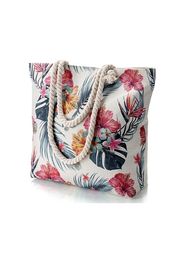 Lichen Büyük Plaj Tote Çanta Fermuarlı Kanvas Bez Çanta Halat Çok Renkli