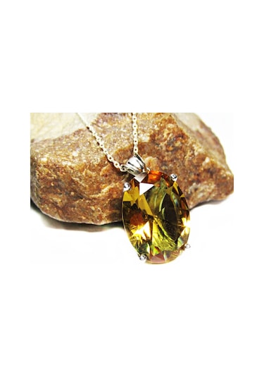 Gümüş Oval Büyük Taşlı Zultanit Kolye