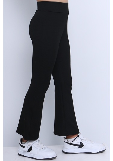 Kız Çocuk Tayt İspanyol Paça Düz Renk D17 Siyah