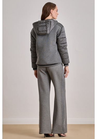 Günlük Giyim Gri Kapitoneli Mont Gri