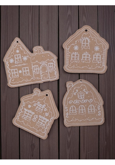 Yılbaşı, Gingerbread Ev Tasarımlı Hediye Etiket & 10m Jüt İp Seti