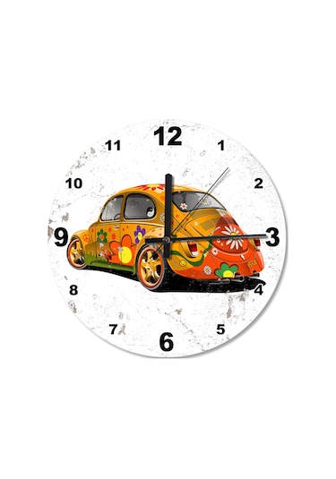 Çiçekli Vosvos Ahşap Duvar Saati (407612801) Ahşap