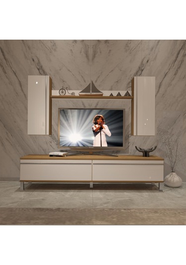 Decoraktiv Eko 7 Mdf Std Krom Ayaklı Tv Ünitesi Tv Sehpası Pera - Beyaz