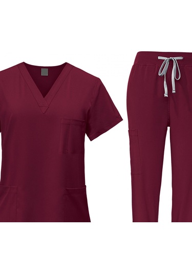 Suntek Kadın Üniforma Scrubs Set Üstü Ve L-kırmızı