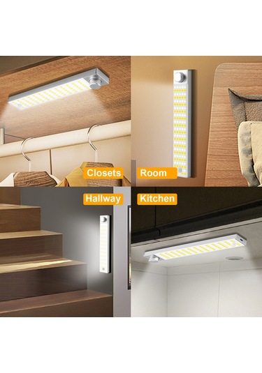 Dianziye Usb Şarjlı Led Dolap Lambası - 3 Renk Ayarlanabilir, Döner Anahtar, 64 Sarı+64 Beyaz Işık, Alüminyum Substrat Beyaz