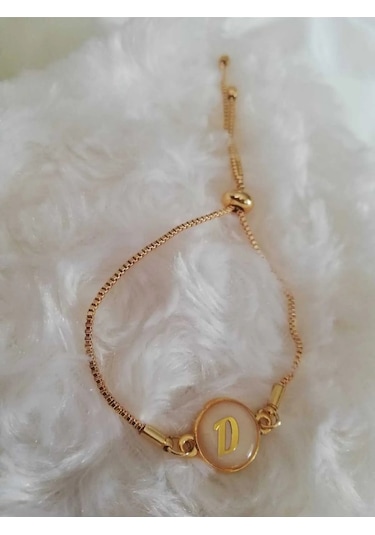 Altın Sedef Ayarlanabilir Kadın Gold Asansörlü E Harf Bileklik Renkli