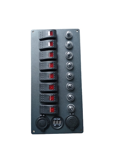 Tekne Karavan Otomatik Sigorta Paneli. 8'li Model. Usb'li Siyah Siyah