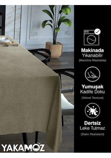 Kum Beji Kadife Dokulu Masa Örtüsü Dertsiz Velvet Touch Serisi Kum Beji