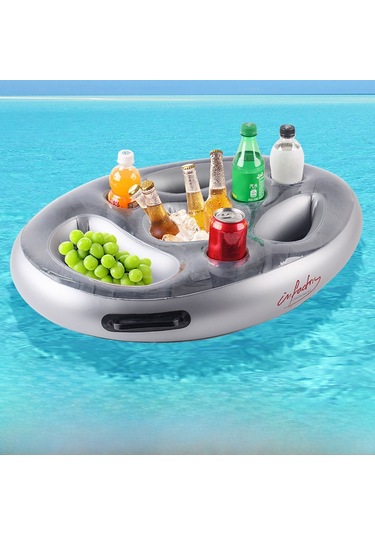 Yunboo Gri Sulu Etkinlikler İçin 70x50x10cm Şişirilebilir Yemek-içecek Tepsisi, Çoklu Cepli Soğutucu Bardak Tutuculu Havuz Partisi Aletleri