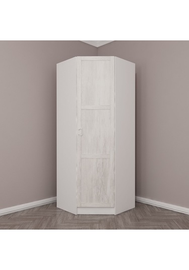 Kale Tek Kapaklı Köşe Zincir Dolap Eskitme Beyaz - 190cm Beyaz