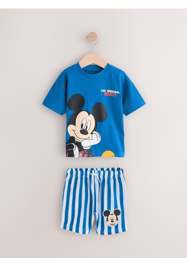 Erkek Çocuk Mickey Çizgili Şortlu Takım Mavi