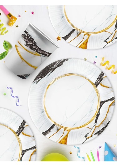 Nd Plej Tek Kullanımlık Sofra Takımı Tabak Ve Bardak Seti Beyaz Mermer 320844523 25