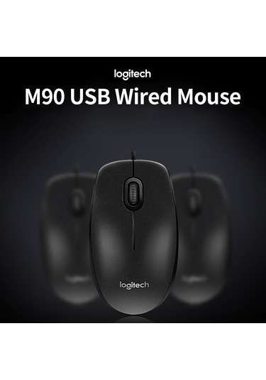 Youmex Logitech M90 Kablolu Mouse - Ergonomik Simetrik Tasarım, 1000 Dpı Optik Takip, Ev Ofis Pc Dizüstü Uyumlu Siyah