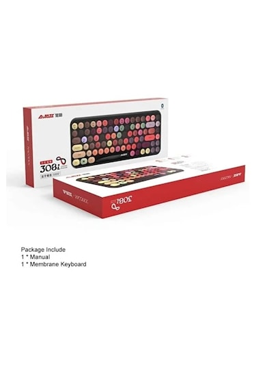 308i Bluetooth Klavye 84 Tuşlu Kablosuz Gaming Vintage Klavye Çok Renkli Daktilo Tarzı Tuşlar
