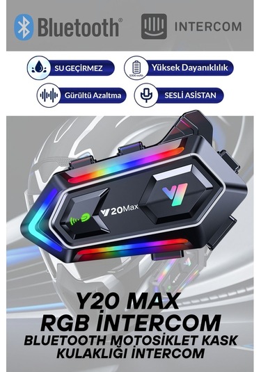 Y20 Max Rgb Işık Efektli İntercom Bluetooth Motosiklet Kask Kulaklığı İntercom Kulaklık