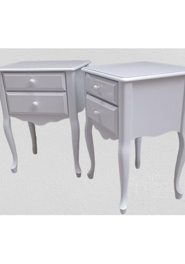 Komodin 90385 Klasik Kayın Aslan Ayak Çit Çekmece 2adet Parlak Beyaz Boya Elyapım