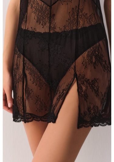 Suwen Dark Romance Dantelli Kısa Gecelik St4455613012 Siyah