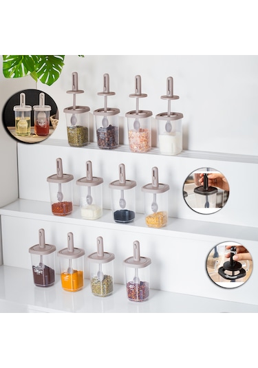 Porsima 1105 Kaşıklı 14'lü Baharatlık Seti Yağdanlıklı Cappuccino