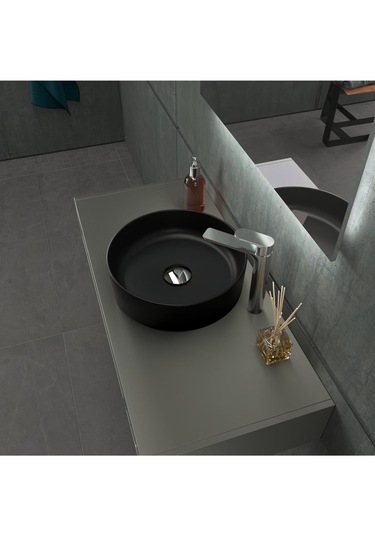 Aqua Bagno Bianzo Batarya Deliksiz Tezgah Üstü Lavabo 42 CM Siyah Mat