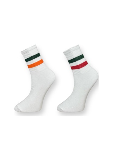 2'li Unısex Çizgili Yeşil-turuncu Ve Yeşil-kırmızı Şeritli Esnek Nem Alabilen Pamuklu Spor Soket Çoraplar Çok Renkli 2'li Unısex Çizgili Yeşil-turuncu Ve Yeşil-kırmızı Şeritli Esnek Nem Alabilen Pamuklu Spor Soket Çoraplar Çok Renkli
