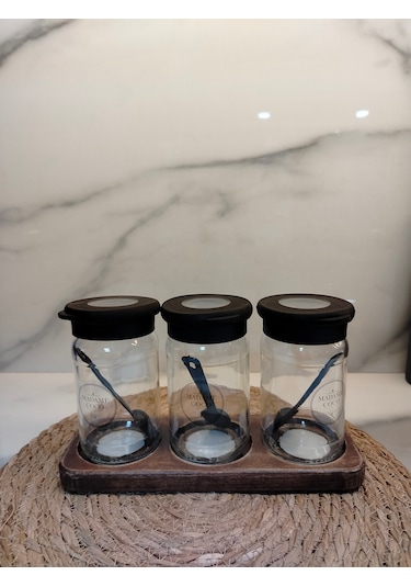 Retro Ahşaplı Glostad 4 Parça Yağlık Seti Cam Siyah