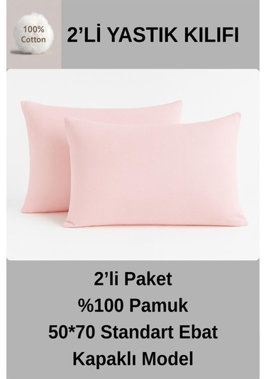 %100 Pamuk Yastık Kılıfı 50 70 2 Adet -pembe Pembe