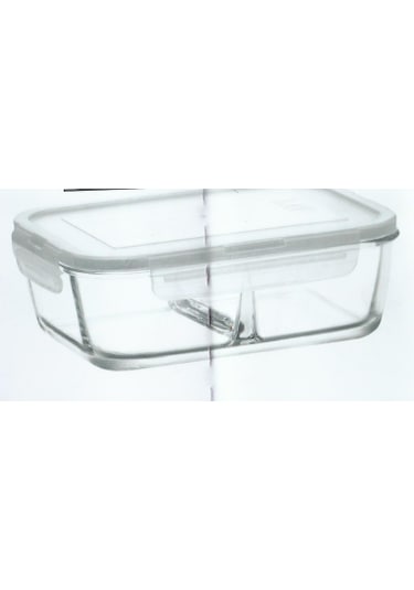 LAV Fresco Cam Bölmeli Saklama Kabı Tekli Orta Boy 720 ml Dikdörtgen Beyaz Kilitli Kapak