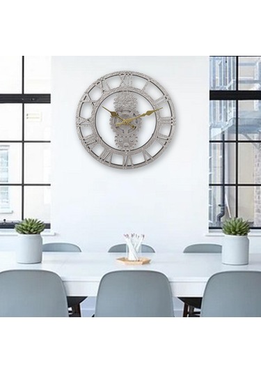 Homyl 12 Inç Dekoratif Kuvars Yuvarlak Saatler Dış Duvar Saati Gümüş