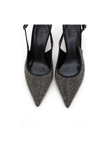 Novs Siyah Taşlı Kadın İnce Topuklu Abiye Ayakkabı Siyah - Taş