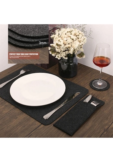 Xiaaokeji Set Yıkanabilir Keçe Amerikan Servis Masa Örtüleri Yalıtım Pedleri Siyah Siyah