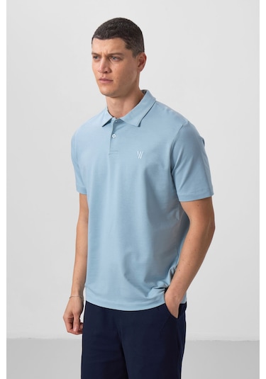 Tommylife Tommy Life Buz Mavi Basic Göğüs Logolu Standart Kalıp Triko Polo Yaka Erkek T-shirt - 87768 Buz Mavi