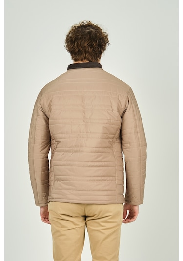 Lucas Erkek Dik Yaka Deri Biyeli Kapitone Mont 4706 Camel Camel