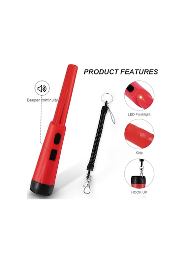 Lcd Ekran Metal Dedektörü Pinpointer El Pin Pointer Değnek Yetişkinler Çocuklar İçin Yaylı Tokalı Hazine Bulucu Probu Pilsiz - Kırmızı