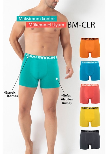 Boun Marche Erkek Boxer Likralı Premıum 6'lı Kutu Boris Çok Renkli