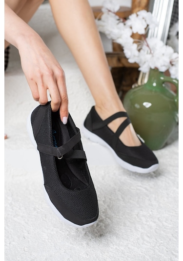 Nstil Kadın Babet Kolay Giyilebilir Hava Alabilen Hafif Rahat Taban Esnek Günlük Spor Ayakkabı 048 Siyah-beyaz