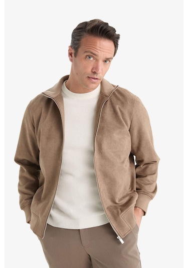 Defacto Slim Fit Dar Kesim Dik Yaka Fermuarlı Süet Mont D1524ax25aubn267 Kahve