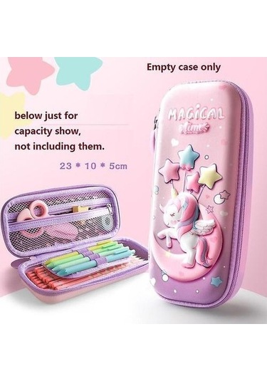 Sevimli Unicorn Desenli Büyük Boy Eva Kalem Kutusu Pembe Renkli Okul Çantası, Kız Çocukları İçin Şık Ve Kullanışlı Kalem Saklama Kutusu Pembe