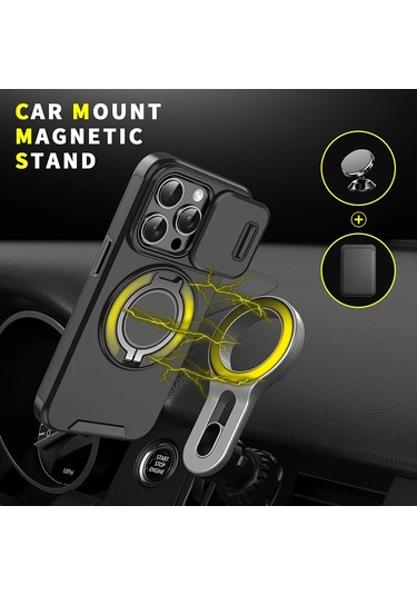 360 Dönen Gizli Metal Halka Araç Tutucu Yumuşak Tpu + Sert Pc Tampon Telefon Black Iphone11 Pro İçin 5.8 " Black