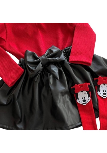 Deri Etek Badi, Diz Altı Çorap Takımı Kız Çocuk Takım Kırmızı