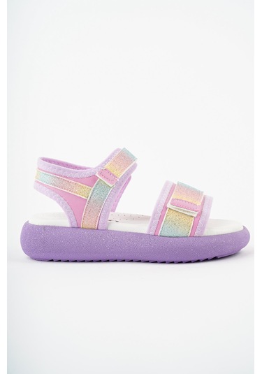 Muggo Cruz Garantili Günlük Ortopedik Hafif Taban Simli Ve Cırtlı Kız Çocuk Sandalet Mor