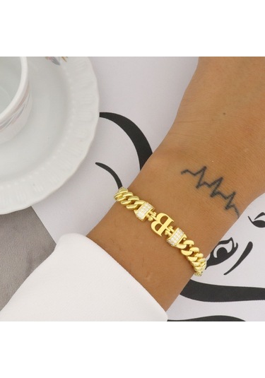 925 Ayar Gümüş B Harfi Gurmet Gold Bileklik