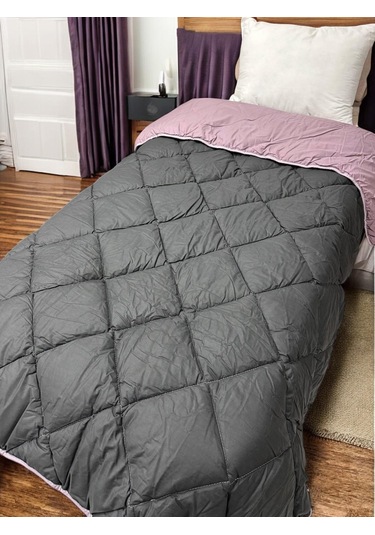 Clasy %100 Pamuk Ranforce Tek Kişilik Çift Taraflı Yorgan Mor-siyah Düz Desen